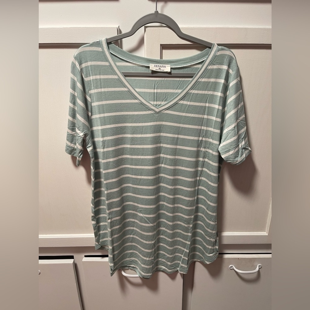 Zenana striped v necked top